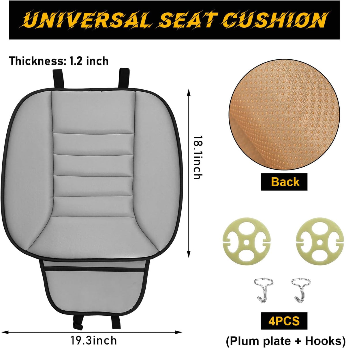 Gray Memory Foam Car Seat Cushion with Non-Slip Bottom A62063