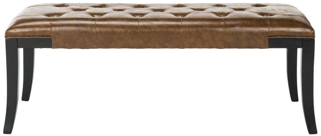 Rustic Curved Leather Tufted Bench R4503