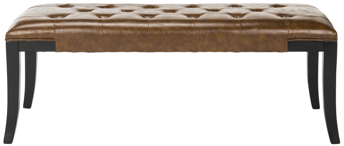 Rustic Curved Leather Tufted Bench R4503