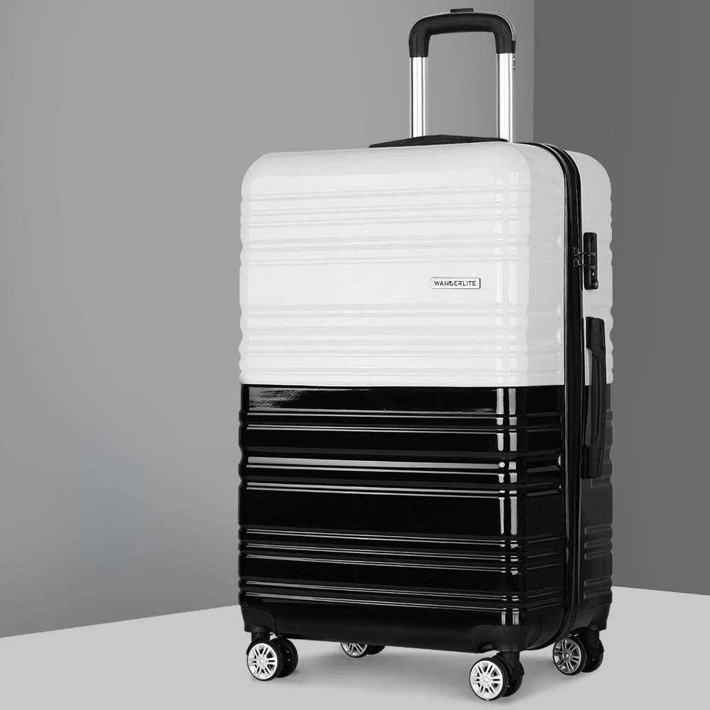 Lightweight Hard Suitcase Luggage Black & White H5074