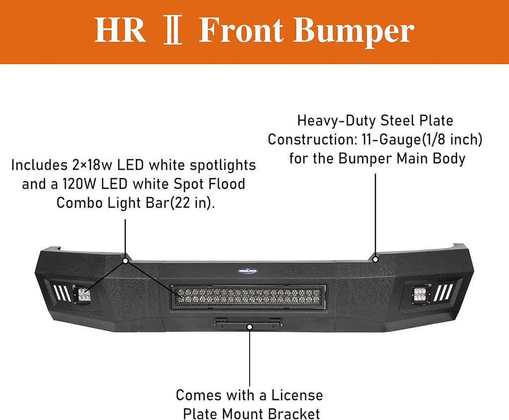 Front Bumper with License Plate Mount and LED Lights V20697