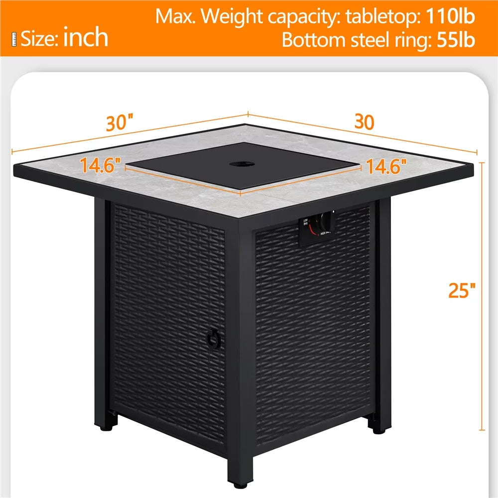 30'' Square Propane Fire Pit Table 50,000 BTU T5066