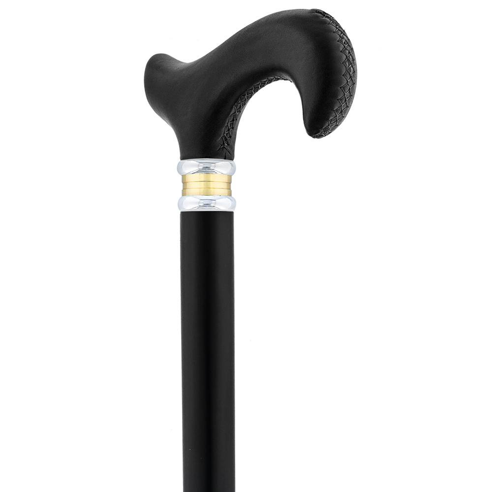Black Leather Derby Walking Cane with Beechwood Shaft K367425