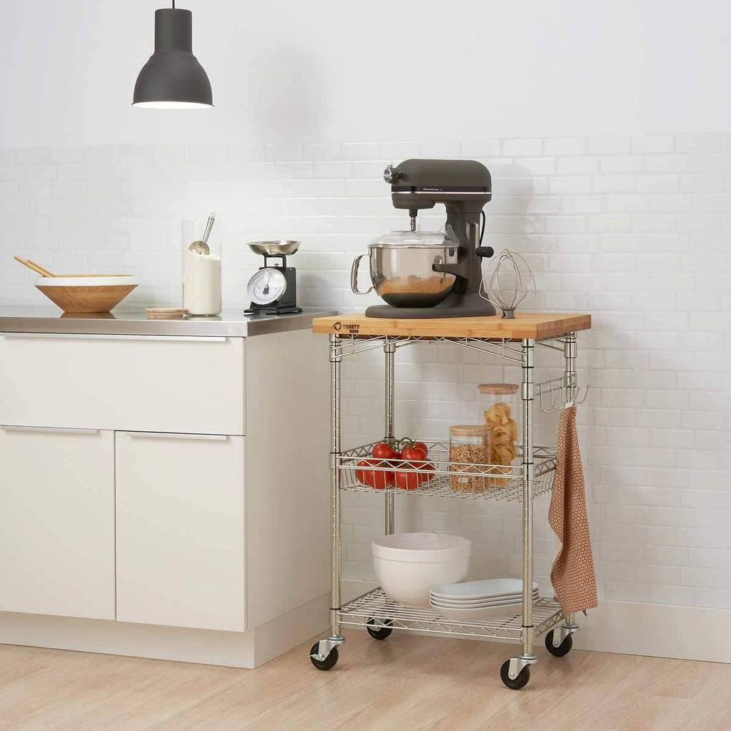 Bamboo Kitchen Cart in Bronze Anthracite - Brown - Wood E4995