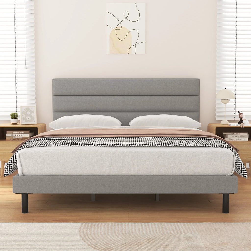 Twin Size Wingback Fabric Upholstered Platform Bed Frame B5011