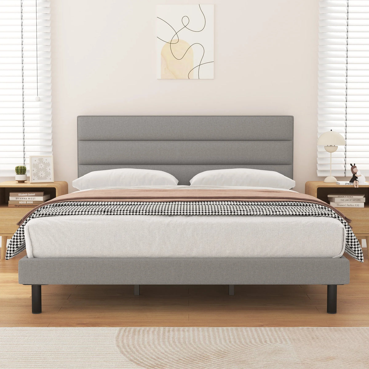 Twin Size Wingback Fabric Upholstered Platform Bed Frame B5011