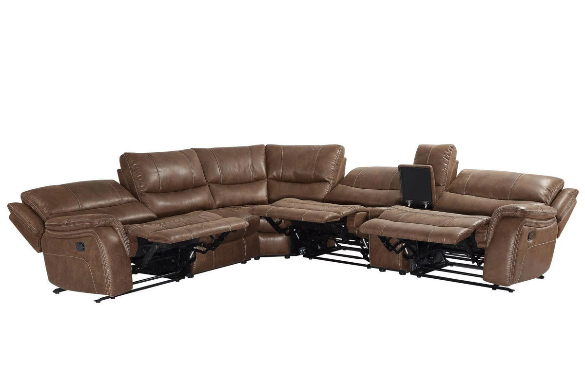 Cocoa Brown Faux Leather 6-Piece Reclining Sectional J987