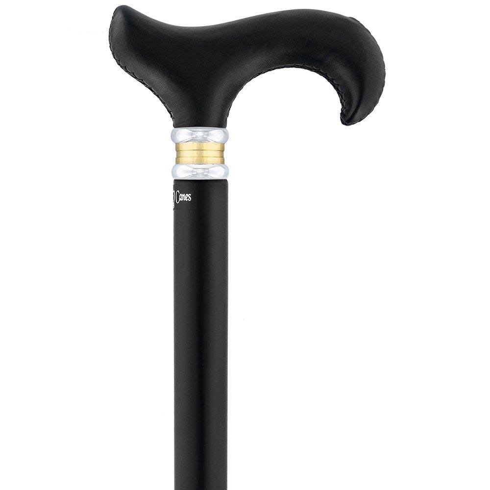Black Leather Derby Walking Cane with Beechwood Shaft K367425