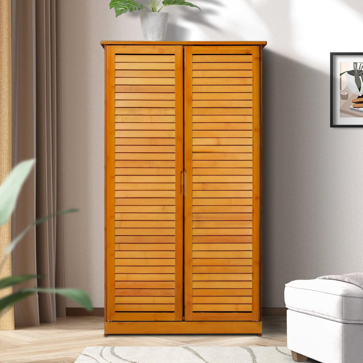 Brown Bamboo Shoe Storage Cabinet with Double Shutter Doors L265108