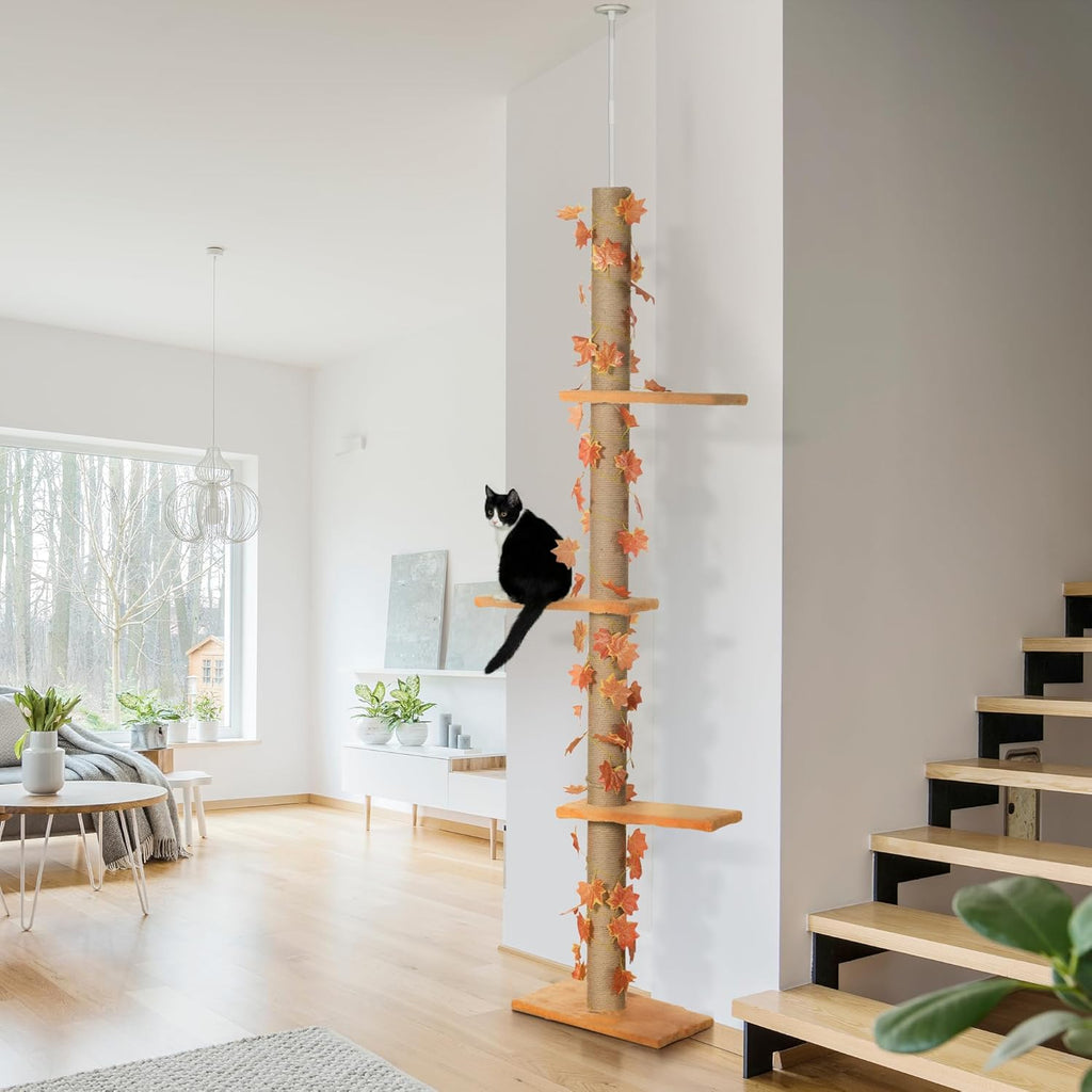 80" - 95" Adjustable 3-Level Cat Tree with Sisal Scratching Post O634959