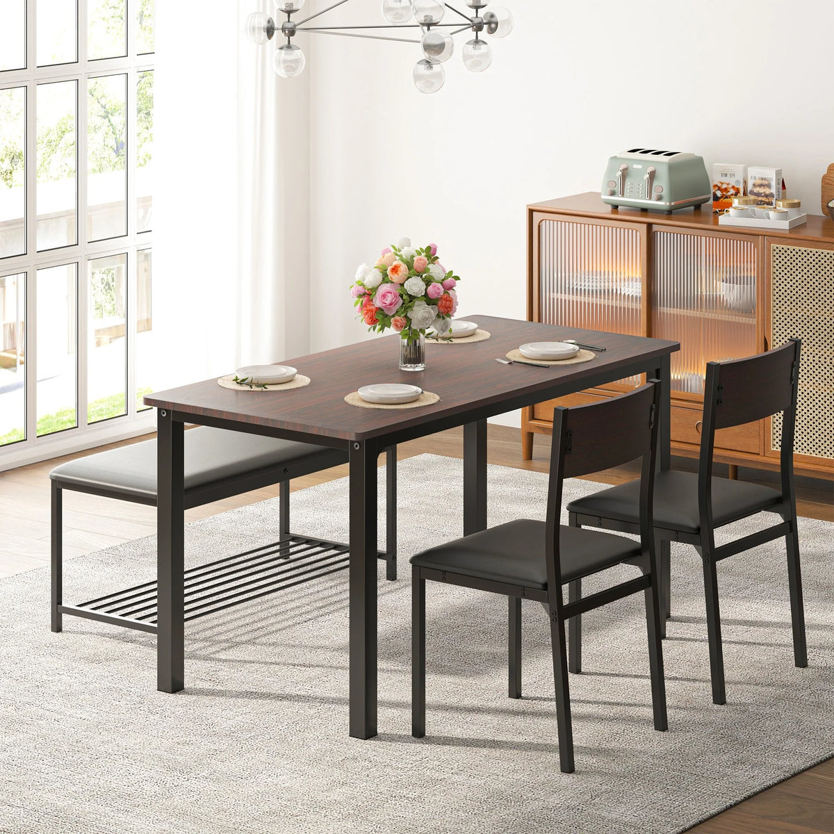 4 Person Dining Set with Upholstered Chair and Bench S4689