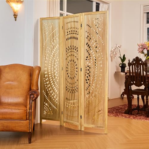 66.9 Inch 6 Panels Wood Carved Folding Room Divider Y7345