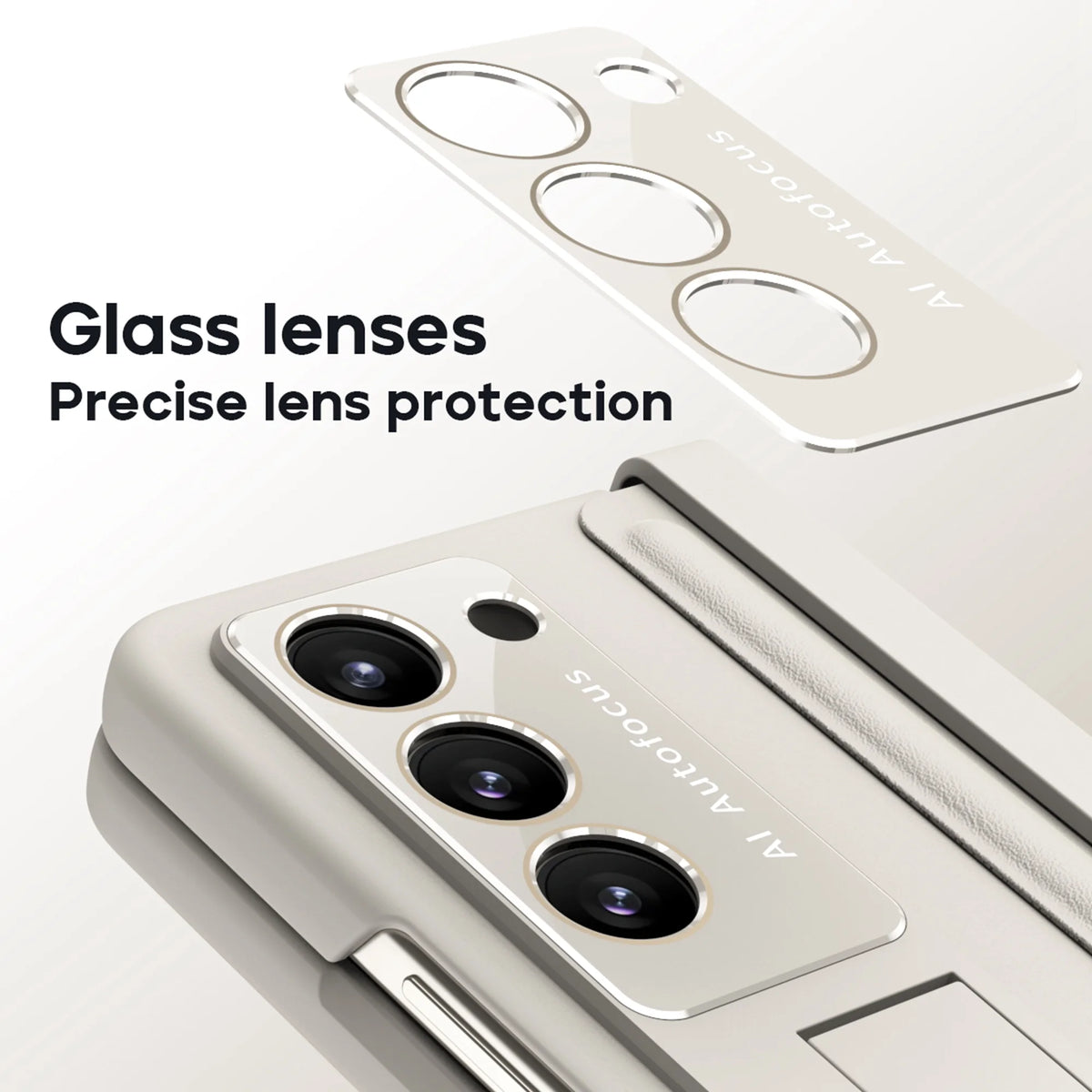White Ultra Thin Magnetic Kickstand Case with Glass Screen Protector for Samsung Galaxy Z Fold 5 J59236