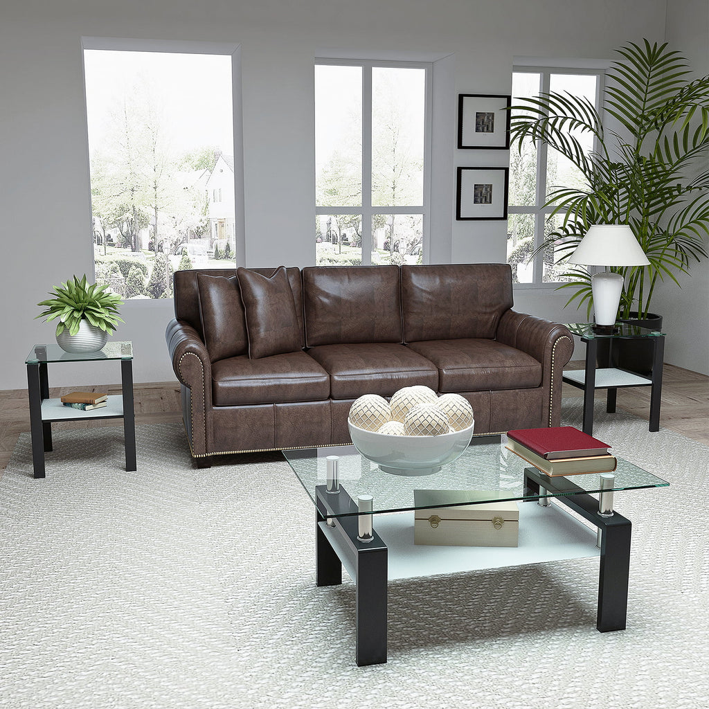 Black Glass Top Metal Frame End Table N3601