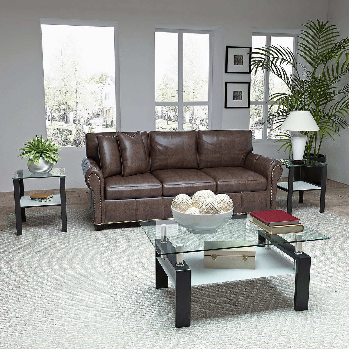 Black Glass Top Metal Frame End Table N3601