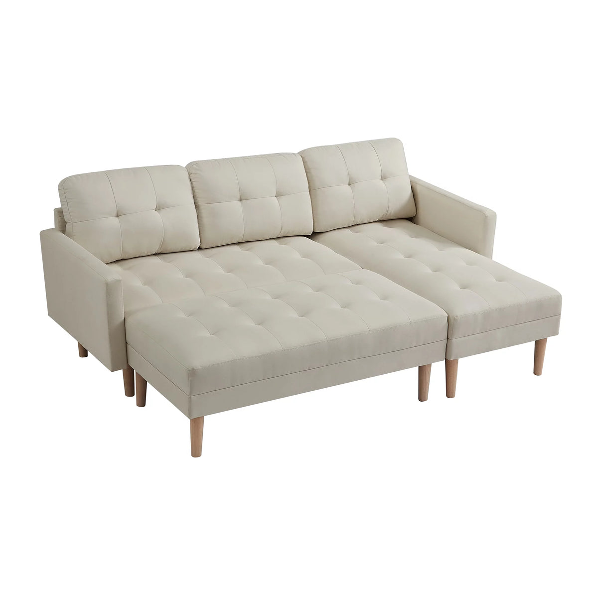 Beige L-shape Sectional Sofa Bed with Ottoman Bench J6114