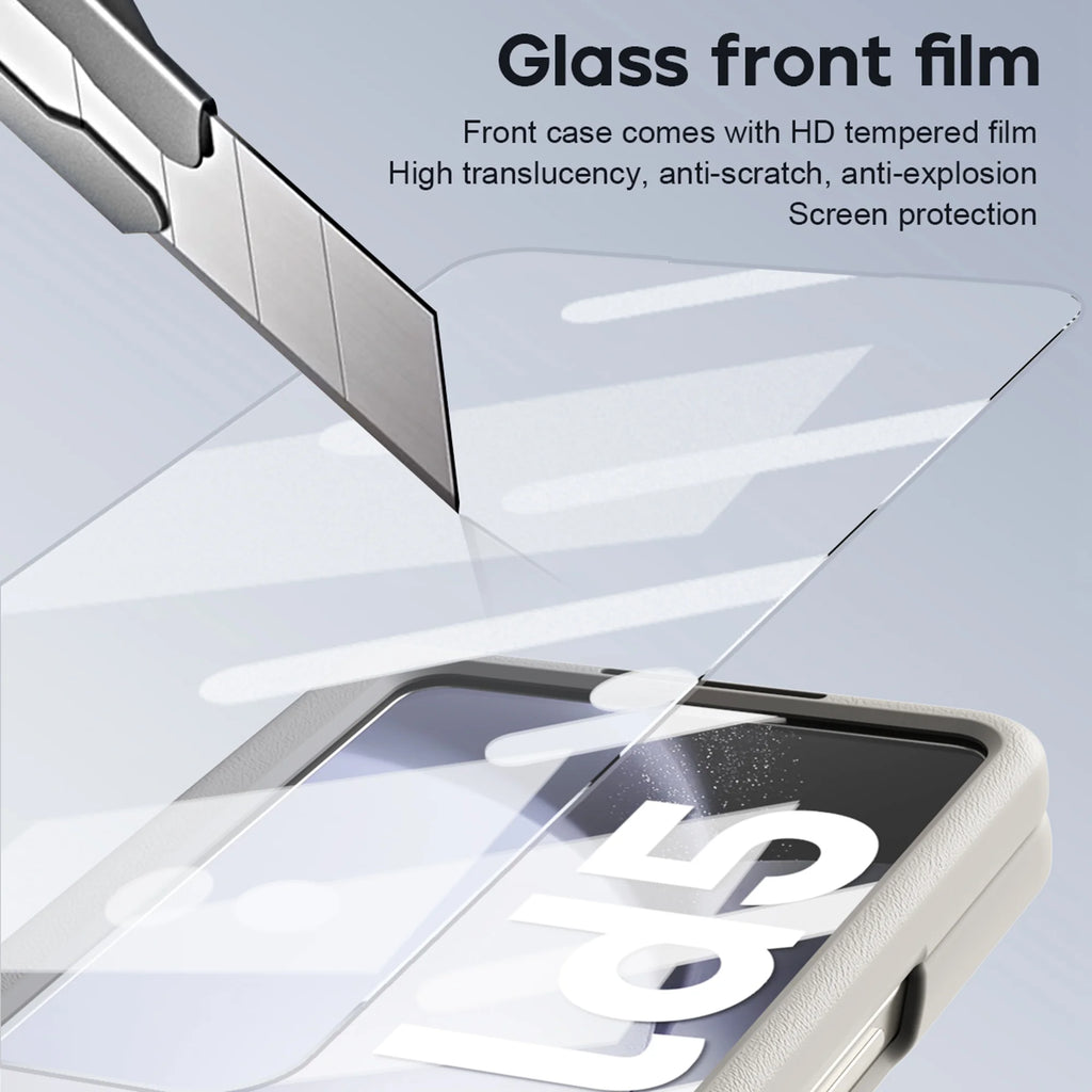 White Ultra Thin Magnetic Kickstand Case with Glass Screen Protector for Samsung Galaxy Z Fold 5 J59236