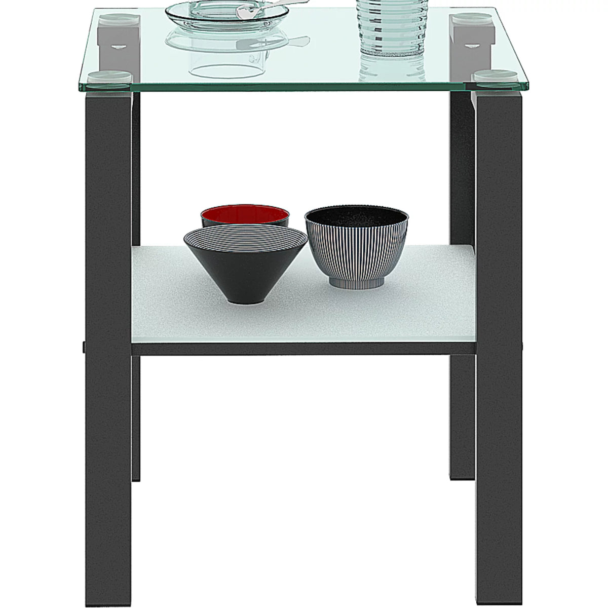 Black Glass Top Metal Frame End Table N3601