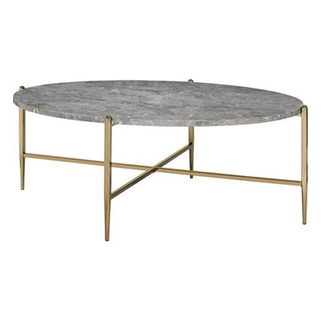 Champagne Faux Marble Metal Oval Coffee Table O689984