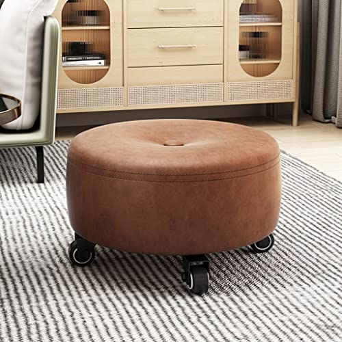 Red Leather Rolling Ottoman Stool with Wheels Z87955