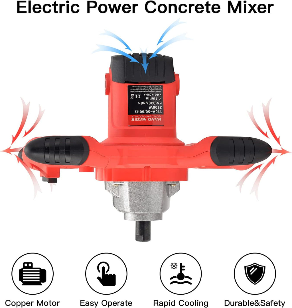 2100W Electric Handheld Concrete Mixer Drill, Cement Stirrer with Rod, 6 Speed, 110V, Pack of 2 D864