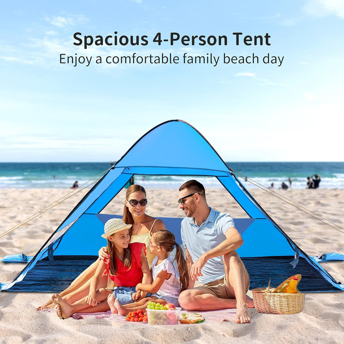 Beach Tent, Anti UV Pop Up Camping Tent with Carry Bag for 4 Person J473084