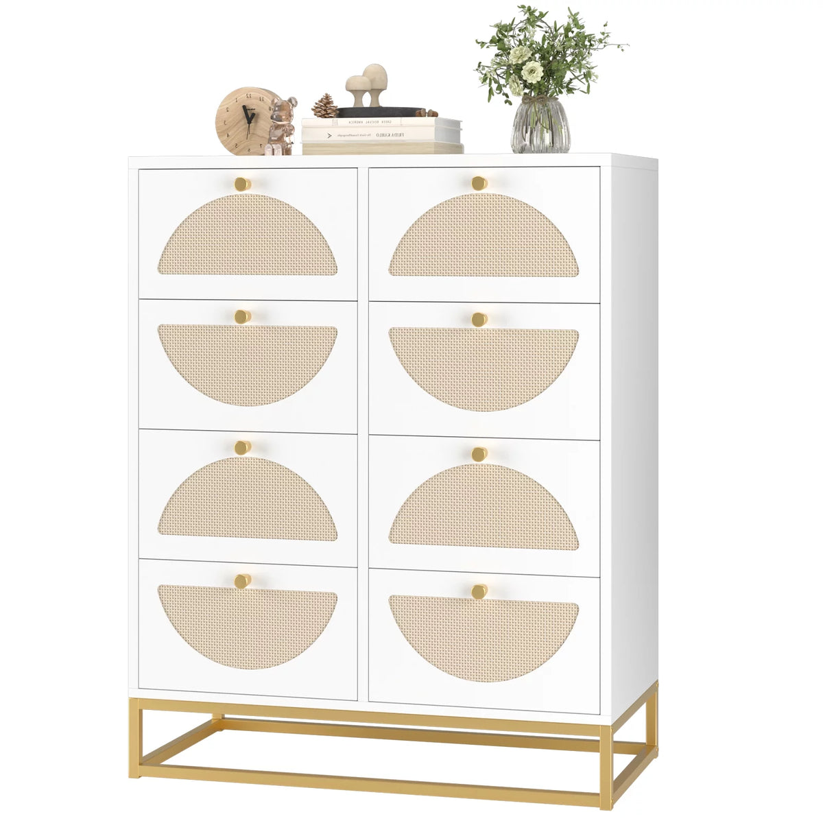 White 8 Drawer Rattan Wood Dresser J65071
