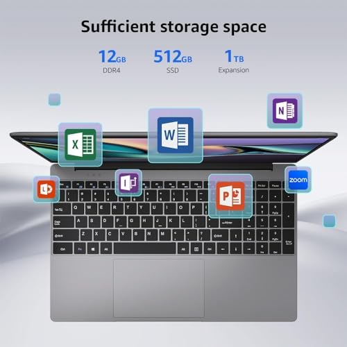 15.6 Inch Laptop Computer, Windows 11, 12GB RAM 512GB SSD, FHD IPS 1920x1200 Display, Celeron N5095 Quad-Core Processor P706