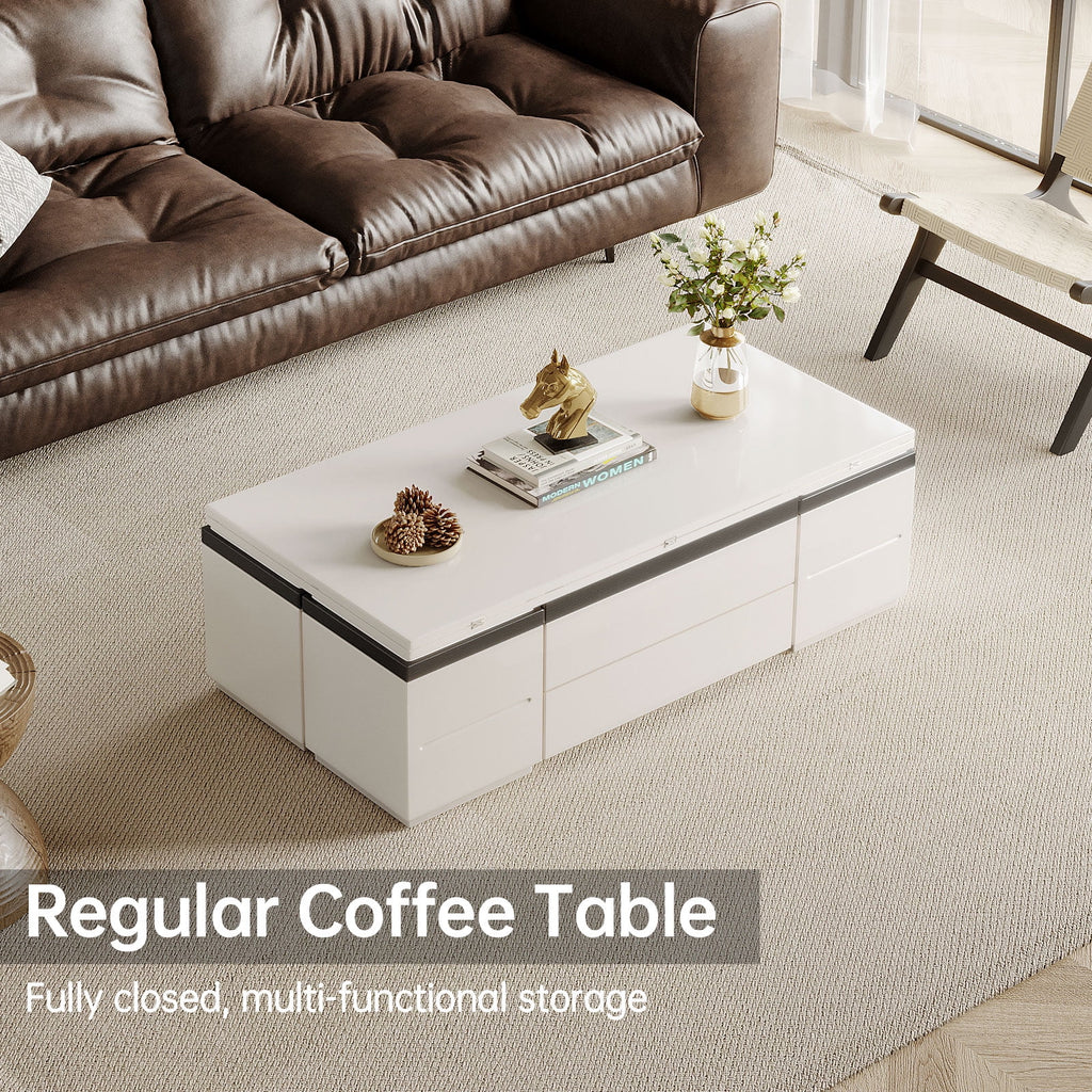 White Lift Top Coffee Table with 4 Stools N645