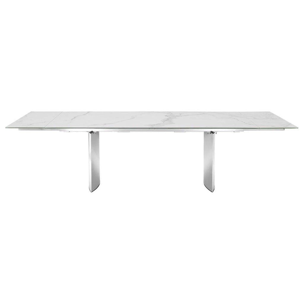 Dining Table with Stainless Steel Base and White Marbled Top J756936