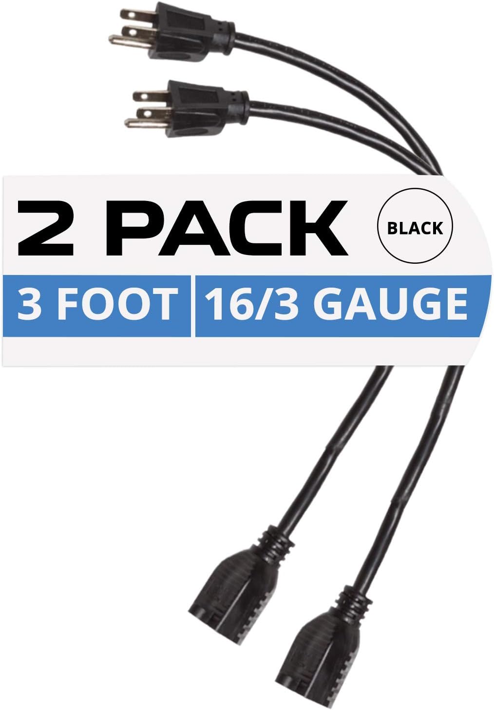 2 Pack of 50 Ft Black Extension Cord D4315