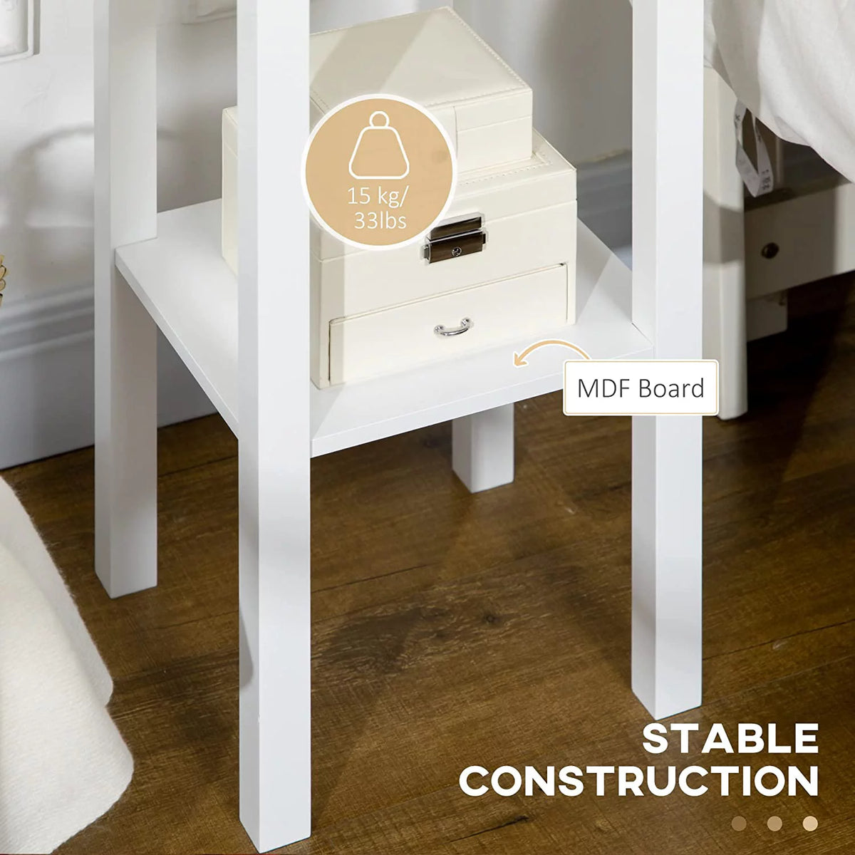 White 2-Tier Side Table with Drawer, Set of 2 G186