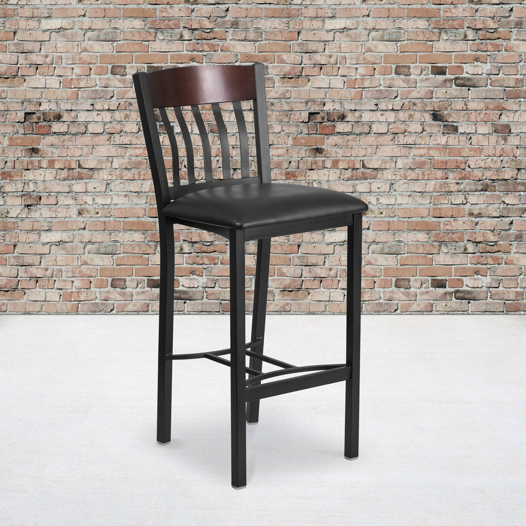Metal and Walnut Wood Barstool with Vinyl Seat S89814
