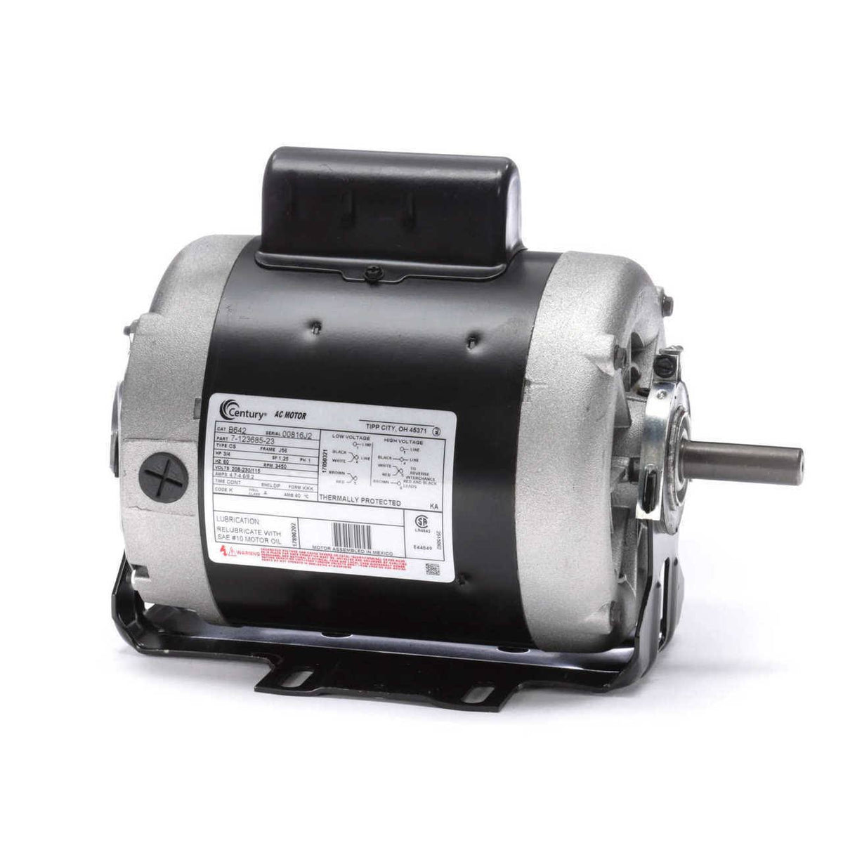3/4 HP 3450 RPM 56 Frame 115/208-230V Belt Drive Cap Start Blower Motor K10218