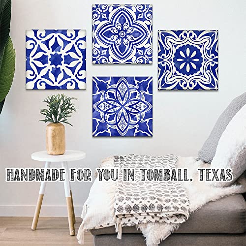 Blue Mosaic 4 Panels Canvas Paintings (12" x 12") O984515
