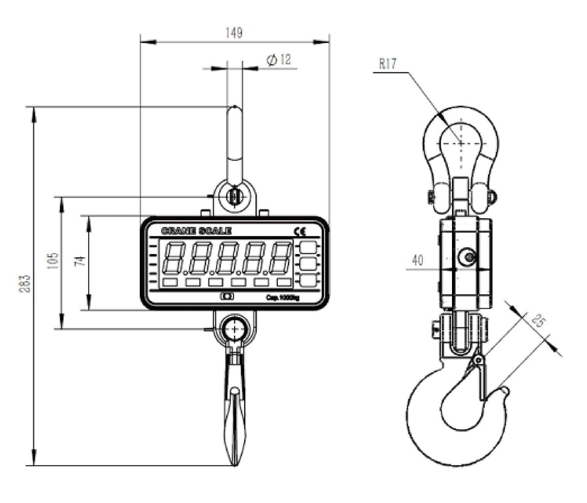 Digital Crane Scale 1000kg/2000lb Heavy Duty Hanging Scale with Remote Control LED Display E44080