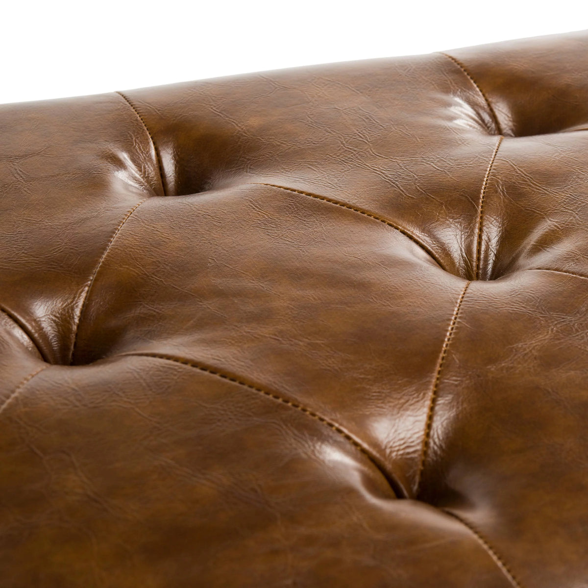 Rustic Curved Leather Tufted Bench R4503