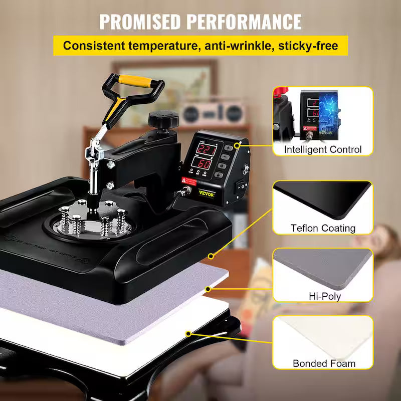15 in. x 15 in. 5 in 1 Heat Press Machine Black W2245