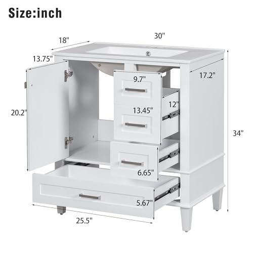 Green Solid Wood Bathroom Vanity with Sink and 3 Drawers G8893