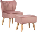 Pink Velvet Accent Chair with Ottoman Y624