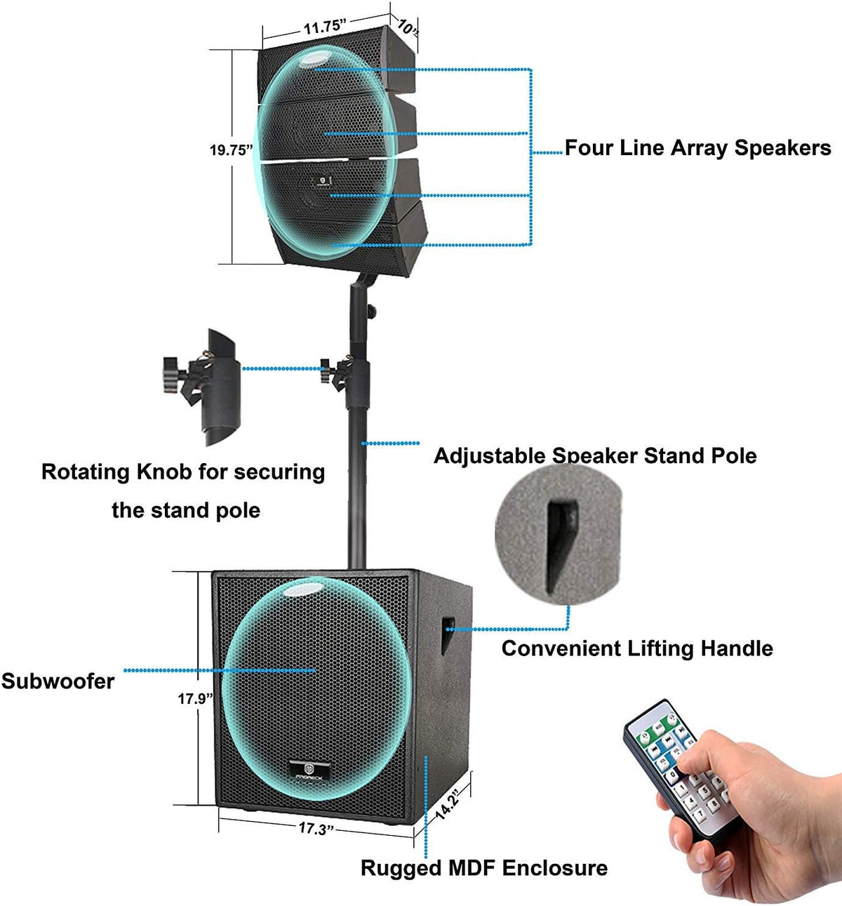12-Inch 4000w DJ Powered PA Speaker System Combo Set with Bluetooth, Two Subwoofers and 8 Line Array Speakers X2778