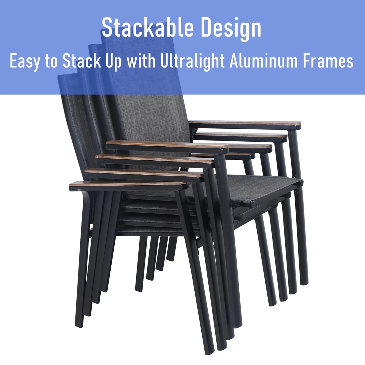 7 Pieces Outdoor Patio Dining Set with Stackable Chairs and Metal Table A24512