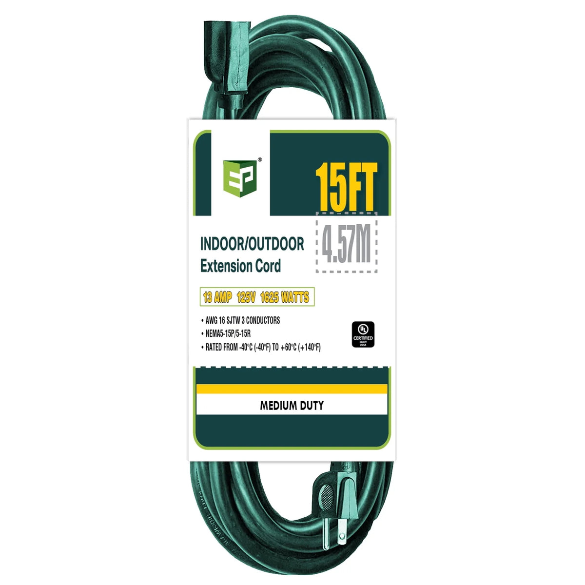 15 Ft Green 16/3 SJTW Extension Cord I272