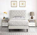 Beige Twin Upholstered Platform Bed Frame with Adjustable Headboard L6442
