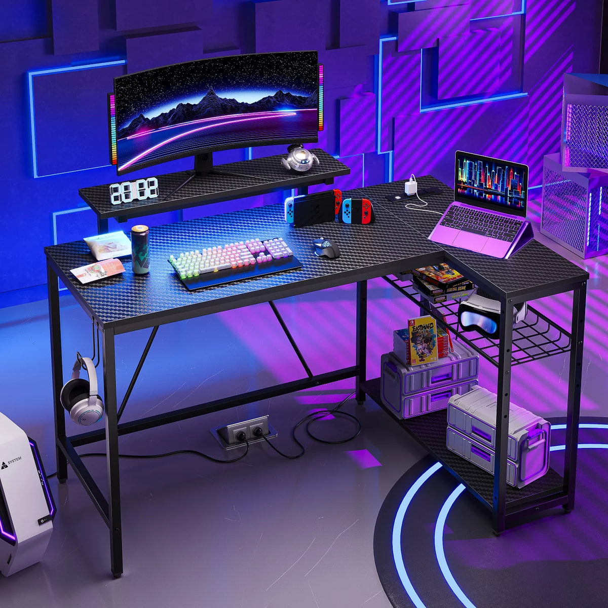 48" L Shaped Gaming Desk with LED Lights C603618