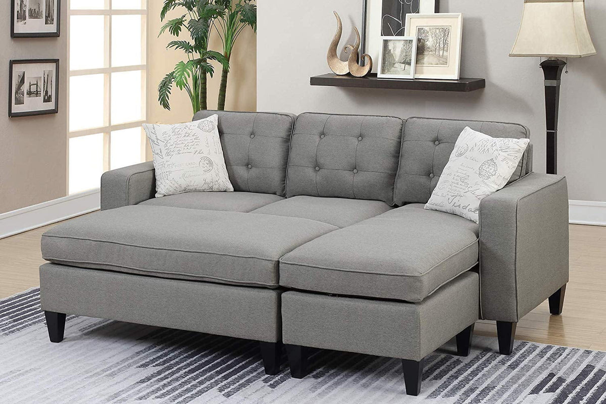 Light Grey Linen-Like Fabric Sectional Sofa Set Q47498