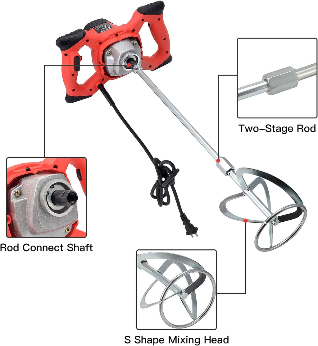 2100W Electric Handheld Concrete Mixer Drill, Cement Stirrer with Rod, 6 Speed, 110V, Pack of 2 D864