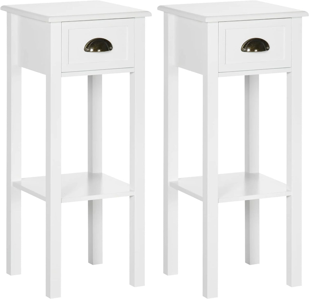 White 2-Tier Side Table with Drawer, Set of 2 G186