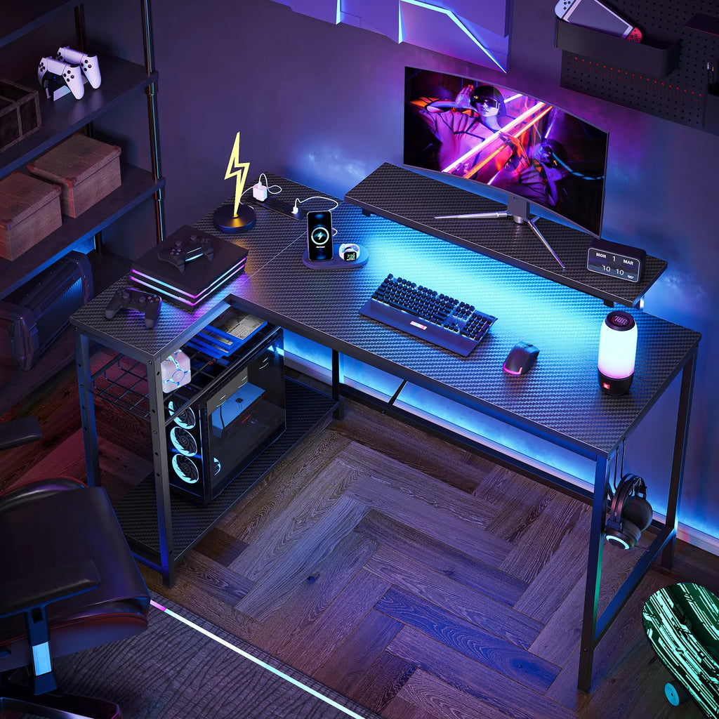 48" L Shaped Gaming Desk with LED Lights C603618