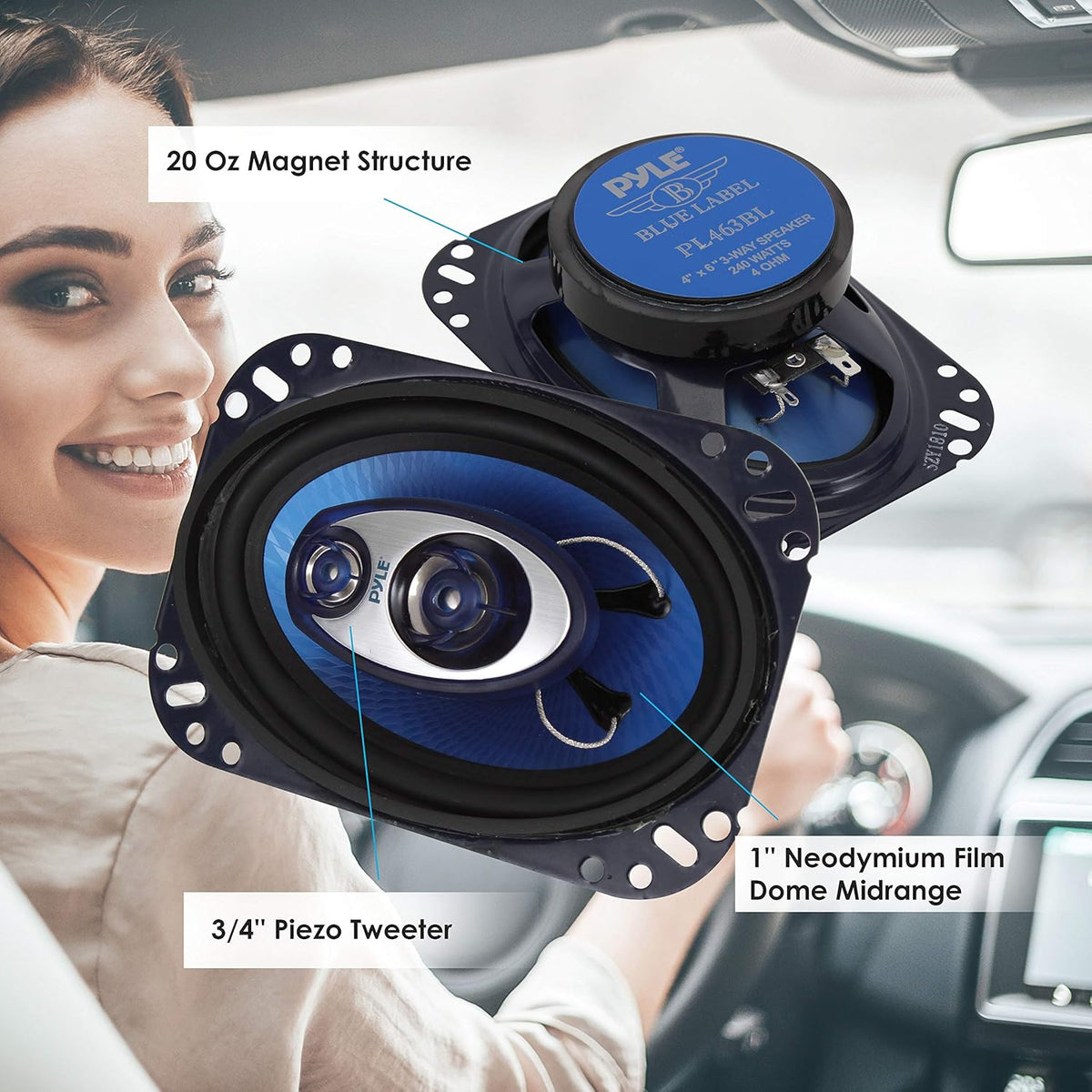 4'' x 6'' Three Way 240 Watt Car Speaker System R340684